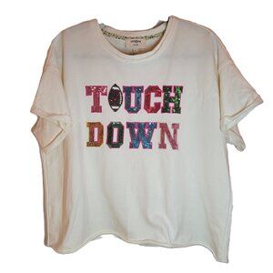 Umgee Women's Short Sleeve French Terry Sweatshirt Sequin Touch Down Cream Large